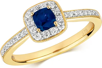 Produktbild von Schöner 9 Karat (375) Gold Cluster Damen - Diamant Solitärring Brillant-Schliff 0.24 Karat HI - I1 mit Saphir, 51 (16.2); TRS292299KYRSL