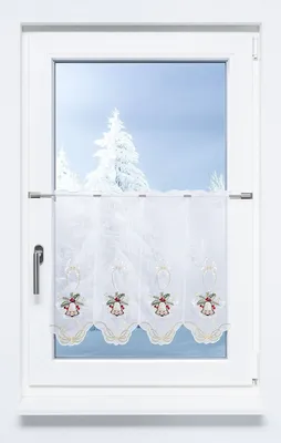 Produktbild von Scheibengardine Plauener Spitze - Weihnachtsglocke  (Bx H) 181.50cm * 49cm Rot/rot-gold