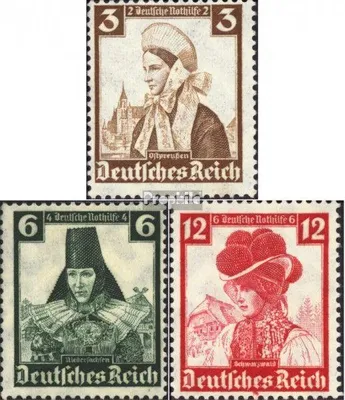 Produktbild von Briefmarken Deutsches Reich 1935 Mi 588,591,593 gestempelt Nothilfe:Volkstrachten