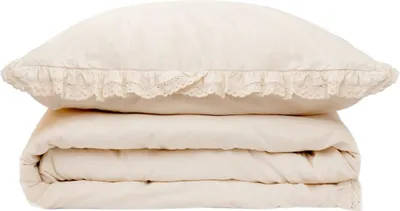 Produktbild von HOMLA MOISES Baumwollbettwäsche beige mit Spitze 160x200 + 2*70x80 cm