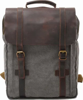 Produktbild von MORGNTAU Vintage-Rucksack "Believer" / Canvas-Leder / 15l / Laptopfach / Dein Alltagsbegleiter – Grau