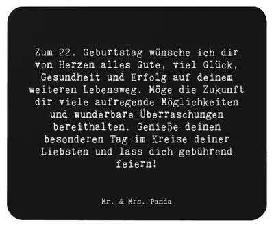 Produktbild von Mr. & Mrs. Panda Mouse Pad Spruch 22. Geburtstag - Schwarz - Geschenk, Meilenstein, Gesundheit, Alter, mousematte, pc mousepad, Liebste, Mauspad, laptop, Happy Birthday