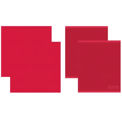 Imagen del producto de Juego de paños de cocina Unyqoos® – 2 paños de cocina (60x65 cm) + 2 paños de cocina (50x55 cm), color rojo, 100% algodón, certificado ®