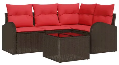 Immagine prodotto di Set divano da giardino vidaXL, 5 pezzi, marrone, in polyrattan