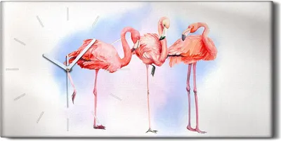 Produktbild von Dekor Leinwand Uhr Wandbilder 60x30 Malerei Tiere Vögel Flamingos Kunst - weiße Hände
