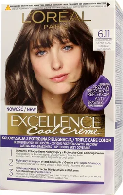 Obrázek produktu pro L'oreal Paris Excellence Cool Krémová Barva na Vlasy 6.11 Ultrasedý Tmavý Blond - Profesionální Barevná Péče.