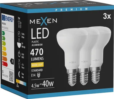 Obrázek produktu pro Mexen Nova 3x LED žárovka E14, R50, 4,5W, Teplá - 3000K, 470 lm - L103-E14-0530-01x03