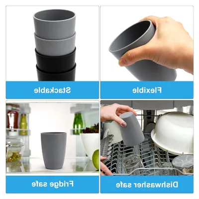 Produktbild von 4 Stück Zahnputzbecher-Set, stapelbare tragbare Kunststoffbecher, lebensmittelecht, bruchsicher, Zahnbürstenhalter für Badezimmer, Küche, Picknick und Reisen, 300 ml