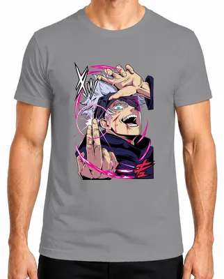 Productafbeelding van Jujutsu Kaisen, Gojo, wit haar, oogbind, energiecirkel, anime, heren T-shirt, grijs, maat S