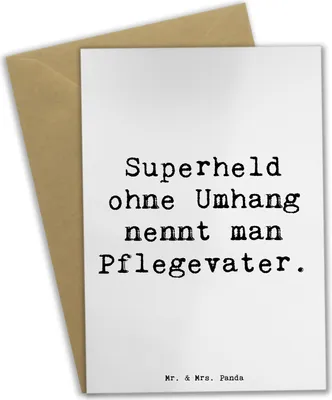 Produktbild von Mr. & Mrs. Panda Klappkarte Spruch Pflegevater Held - Weiß - Geschenk, Grußkarte, Grußkarten, weihnachtskarten, Liebe, Erziehung, Familie, Pflegeeltern, Kinderbetreuung