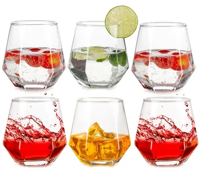 6er-Set Trinkgläser, Whisky-Tumbler, geometrisch, 300 ml, Kristall