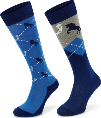 Produktbild von SKIETY Kniestrümpfe für Reiter Pferdesocken Reitsocken Rauten und Pferdemotiv - 31-34