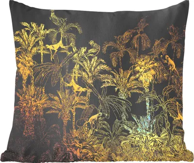 Produktbild von MuchoWow® Zierkissen Sofakissen Wohnzimmer Dekokissen 60x60 cm Dschungel - Gold - Schwarz - Sitzfläche - Foto Polster
