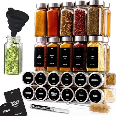 Produktbild von 24 Kräuterbehälter 120ml Glas klar mit Schraubdeckel und Etiketten