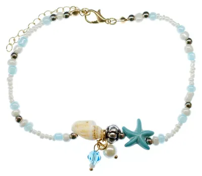 Produktbild von Perlen Muschel Fußkettchen Fußkette Miniblings Band Kette Sommer Seestern Blau