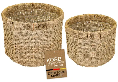 Produktbild von HMF Aufbewahrungskorb aus Seegras, Korb zur Aufbewahrung für Badezimmer, Kinderzimmer und Wohnbereich, 2er Set, Durchmesser 25 + 30 cm, KI-generiertes Bild