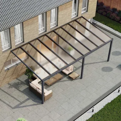 Produktbild von Terrassenüberdachung Aluminium 9,06x2,5m integrierter Regenwasserablauf anthrazit-grau