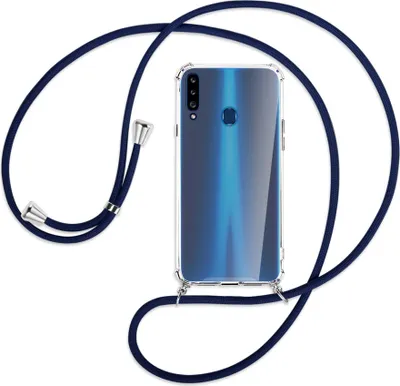 Produktbild von Handykette Backcover-Schutzhülle mit Band (Metall silberfarben) für Samsung Galaxy A20s - dunkelblau