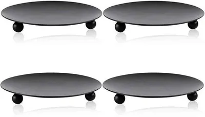 Produktbild von Ibenzoa® Set aus 4 schwarzen Metall-Kerzenhaltern, rund Ø 7 cm, matt – eleganter Kerzenhalter für Stumpenkerzen, ideal für Wohnzimmer, Restaurant, Bar