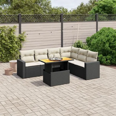 Produktbild von 7-tlg. Garten-Sofagarnitur - mit Kissen Schwarz Poly Rattan - Gartenmöbelset 3271329