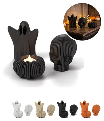 Immagine prodotto di Decorazioni Halloween set 3 pezzi, fantasma, teschio, zucca portacandela LED – Nero