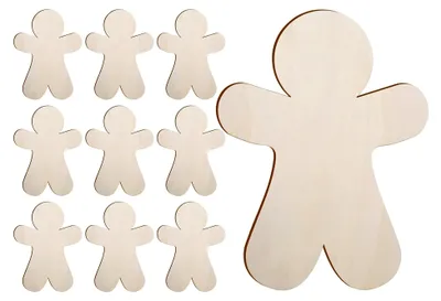 Produktbild von Lebkuchenmann-Ornamente, 10 Stück, unlackierte Holzausschnitte für die Weihnachtsdekoration