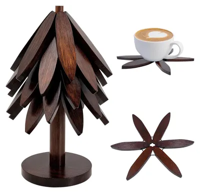5-teilige Holz-Untersetzer-Set, Weihnachtsbaum-Design, hitzebeständig