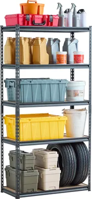 Obrázek produktu pro VEVOR bezšroubový regál, 907 kg, 5 polic, garážový regál, 406 x 914 x 1813 mm, univerzální regál, vhodný do kuchyně, skladu, sklepa, černý
