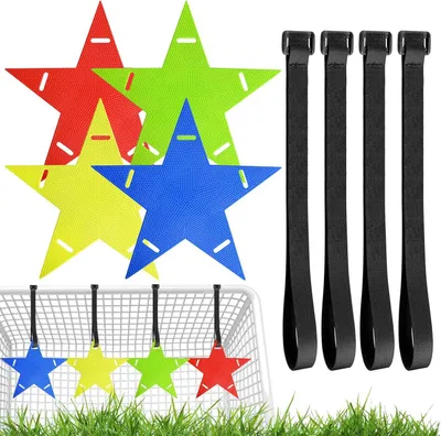 Image de Ensemble de cibles pour buts de football, comprenant 4 cibles de 15 cm, 4 sangles de 100 cm, de couleurs rouge, vert, bleu et jaune, idéal pour l'entraînement au football