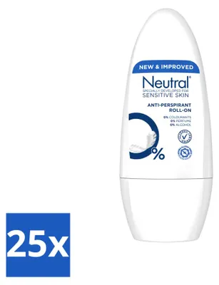 Imagen del producto de 25 roll-on desodorantes neutros para piel sensible - antitranspirante de 50 ml - pack ahorro - 25 unidades
