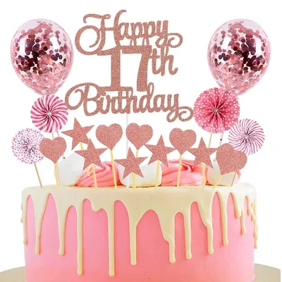 17. Geburtstag Torte Topper Roségold Glitter Set 17-teilig