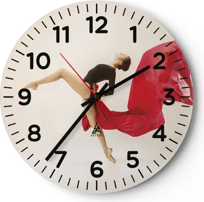 Produktbild von Wanduhr - Rund - Glasuhr - Ballerina Tanz Rot - 30x30cm - Schleichendes Uhrwerk - Lautlos - zum Aufhängen bereit - Dekoration Modern - Wanddekoration aus Glas - C4AR30x30-4437