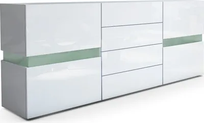 Produktbild von Vladon Sideboard Flow,  Germany, Weiß Hochglanz/Weiß Hochglanz - Moderne Kommode mit Ambient Light Verglasung für Ihr Wohnbereich (177 x 75 x 39 cm)