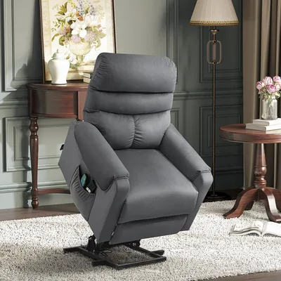 Image de Fauteuil TV électrique avec aide au lever, fauteuil de massage avec chauffage et fonction d'inclinaison à 150°, fauteuil de relaxation pouvant supporter jusqu'à 150 kg, avec télécommande