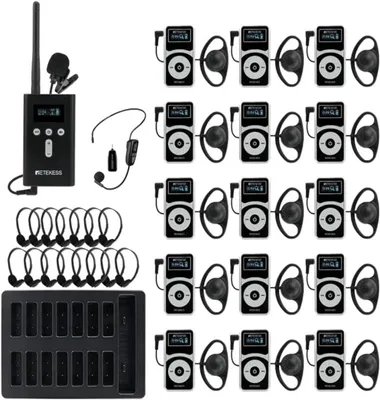 Produktbild von Retekess T130P T131P Tour Guide System, Abgestufte Geräuschreduzierung, 160m, Typ-C Aufladung für Schule  (1 Sender, 15 Empfänger)