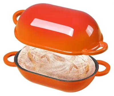 Zdjęcie produktu dla Forma do pieczenia chleba z żeliwa, owalna, 28 cm, pomarańczowa, pojemność 5,5 litra