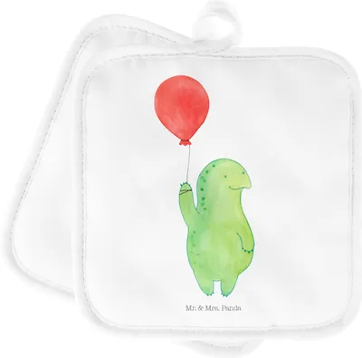 Produktbild von Mr. & Mrs. Panda Topfuntersetzer Schildkröte Luftballon - Weiß - Geschenk, Ballon, topfhalter, Topflappen 2er Set, Kochlappen, Motivationsspruch, Jahrmarkt, Schildkröten