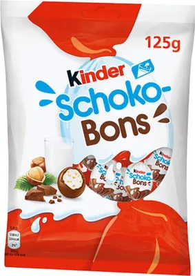 Zdjęcie produktu dla Ferrero Kinder Schoko-Bons, Chocolate snacks, 125 g, 2401 kJ, 576 kcal, 52,2 g, 8,3 g