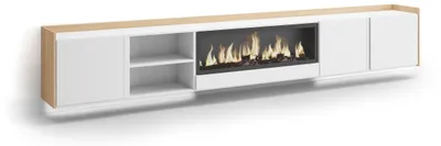 Produktbild von TV-Möbel Holzeffekt weiß und eiche 315x35x50cm Kamin mit Feuereffekt