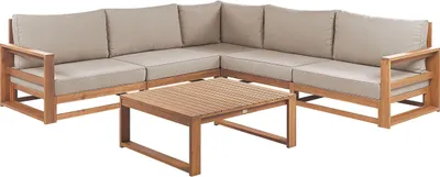 Produktbild von BELIANI Lounge Set Hellbraun es Akazienholz Auflagen Taupe 5-Sitzer Ecksofa mit Couchtisch Retro Landhaus Stil Terrasse Outdoor