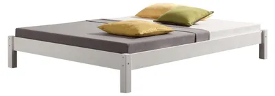 Produktbild von Futonbett TAIFUN aus massiver Kiefer in weiß, schönes Bett in 140 x 200 cm, praktisches Bettgestell mit Holzfüße