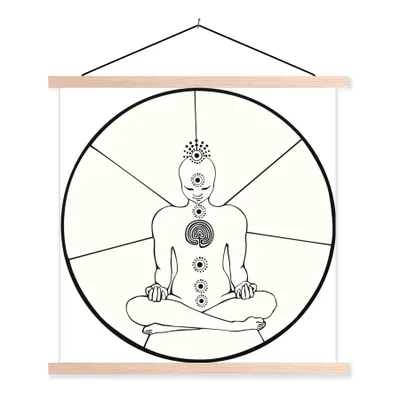 Produktbild von MuchoWow® Textilposter Strichdarstellung der sieben Chakren 60x60 cm mit holzfarbenen Rahmen - Wanddekoration