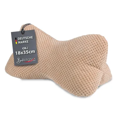 Zdjęcie produktu dla Bestlivings kość do czytania/szyi jasnobrązowa 18x35 cm miękka poduszka do czytania, Oeko-Tex, ergonomiczny kształt do podparcia szyi lub lędźwi, poduszka na książki w podróży