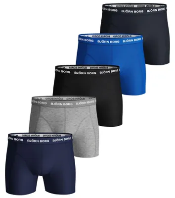 Zdjęcie produktu dla BJÖRN BORG bokserki męskie 5-pak - Spodnie, bawełna stretch, logo w pasie niebieski/szary/czarny S