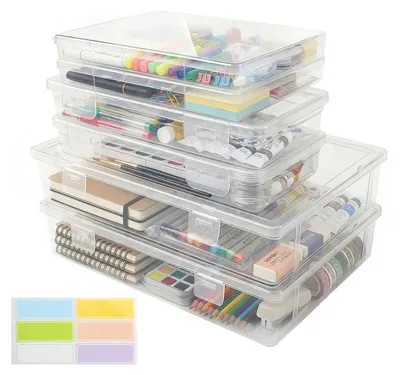 Aufbewahrungsboxen mit Deckel, 6 Stück, 3 Größen, stapelbar, transparent