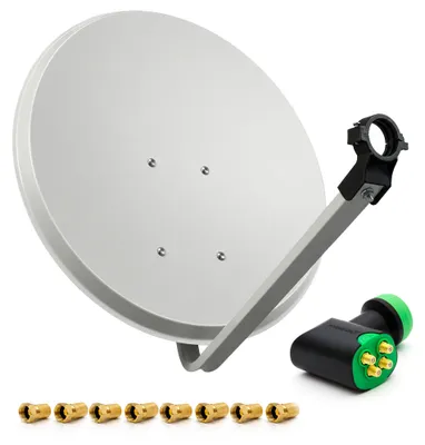 Produktbild von PremiumX PXS60 Satellitenantenne 60cm Stahl Hellgrau Quad LNB 8x F-Stecker