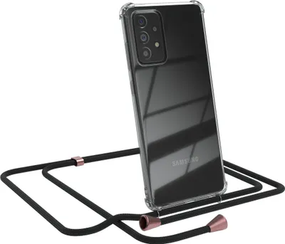 Produktbild von EAZY CASE Handykette kompatibel mit Samsung Galaxy A72 / A72 5G, Handyhülle mit Umhängeband, Handykordel, Schutzhülle Clear, Band in Schwarz