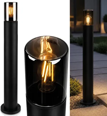 Immagine prodotto di LUMILED luce da sentiero per esterno bitta in vetro fumé 80cm IP54 resistente agli spruzzi presa E27 max 13W lampada da terra per esterno lampada da terra illuminazione da esterno illuminazione da giardino luce da sentiero lampada da terra per esterno