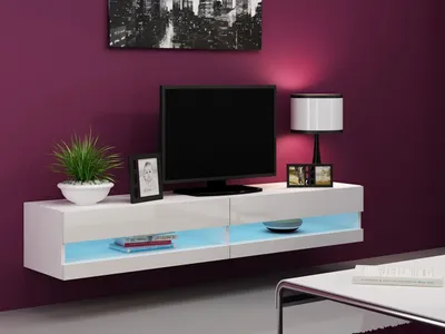 Obrázok produktu pre TV stolík s LED modrým osvetlením 180 cm ASHTON 1 - biely / lesklý biely