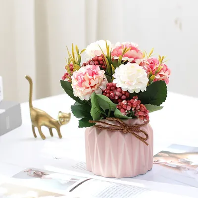 Produktbild von Künstliche Zimmerpflanze Topfpflanzen, künstliche Blumen, dekorative Hortensien, Seidenstraße Nelken-Kunstblume, KUGI, Höhe 15 cm, Seidenblumen Blumen